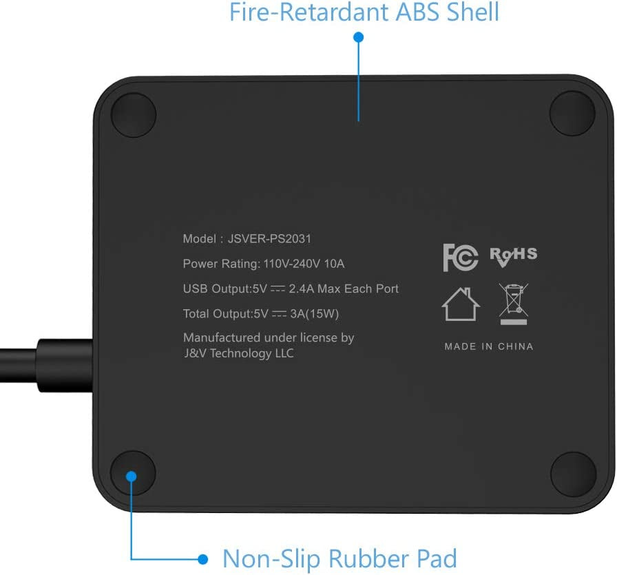 USB Power Strip  Power Strip with 3 USB, Power Strip Surge Protector, 2 AC Outlet Strip, USB Charging Station with 3.94Ft Extension Cord, Mini Power Cord for Home, Office, Dorm, Travel (Black)