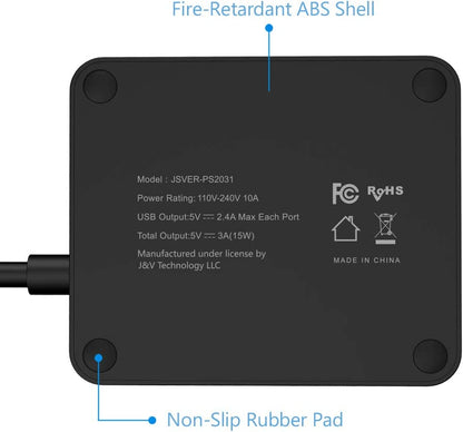 USB Power Strip  Power Strip with 3 USB, Power Strip Surge Protector, 2 AC Outlet Strip, USB Charging Station with 3.94Ft Extension Cord, Mini Power Cord for Home, Office, Dorm, Travel (Black)