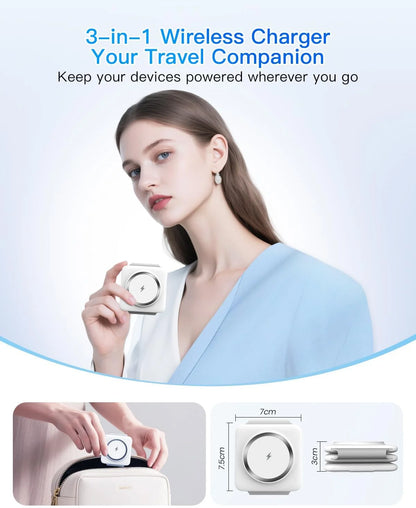 Magnetic Wireless Charger Compatible for Iphone: Fodable 3 in 1 Charging Station for Apple Multiple Devices - Travel Charging Pad Dock Compatible for Iphone 15 14 13 12 Pro Max plus & Airpod