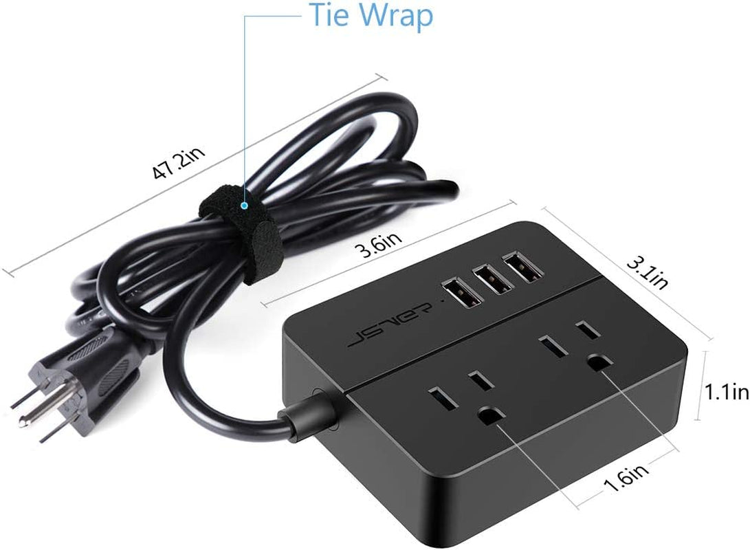 USB Power Strip  Power Strip with 3 USB, Power Strip Surge Protector, 2 AC Outlet Strip, USB Charging Station with 3.94Ft Extension Cord, Mini Power Cord for Home, Office, Dorm, Travel (Black)