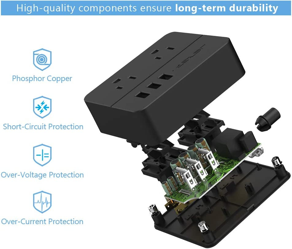 USB Power Strip  Power Strip with 3 USB, Power Strip Surge Protector, 2 AC Outlet Strip, USB Charging Station with 3.94Ft Extension Cord, Mini Power Cord for Home, Office, Dorm, Travel (Black)